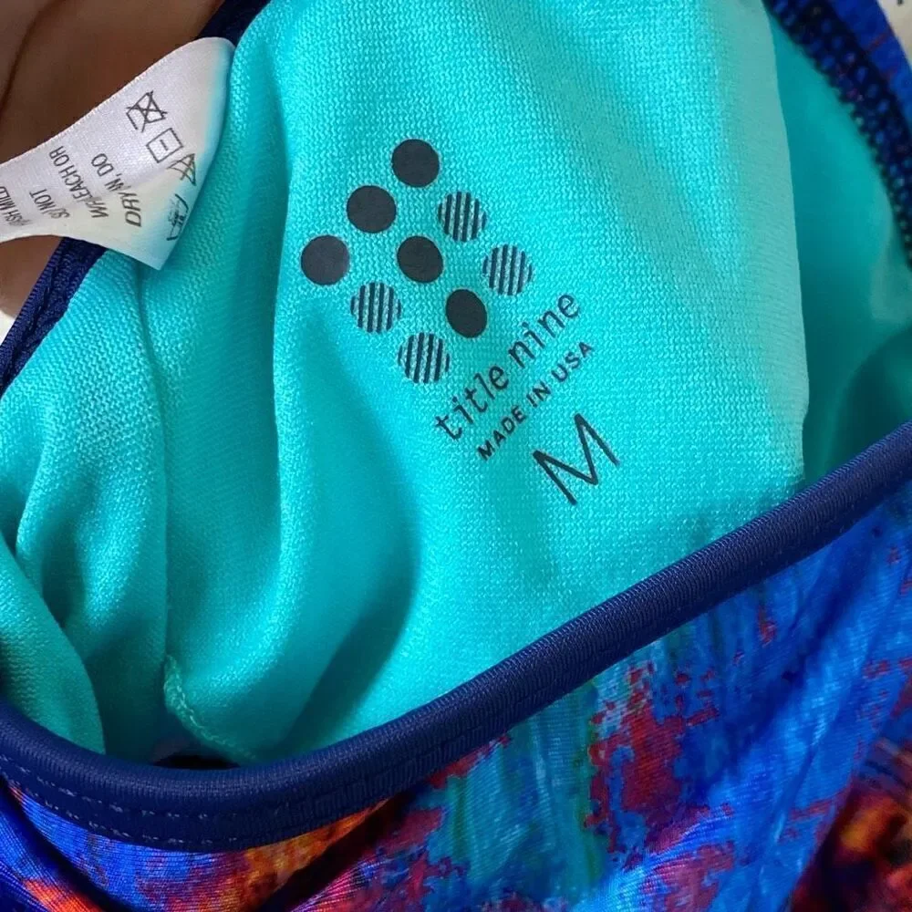 Title Nine Jane Bond Blueberry Marble Print Mesh Cutout Tankini Swim Top Size M